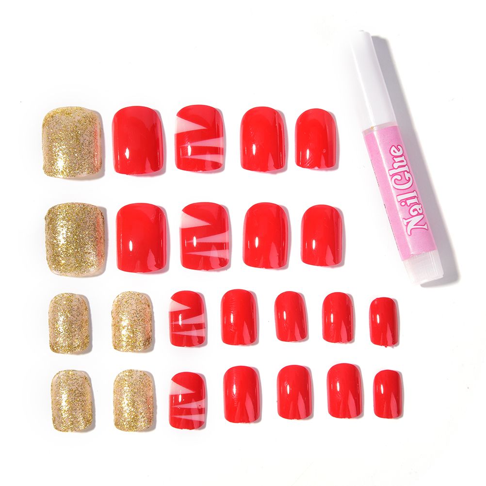 Vente Chaude 24 Pcs Set Rouge Français Faux Ongles Nail Astuce Artificielle Faux Acrylique Conception Faux Full Nails Art Ensembles 2g Nail Colle