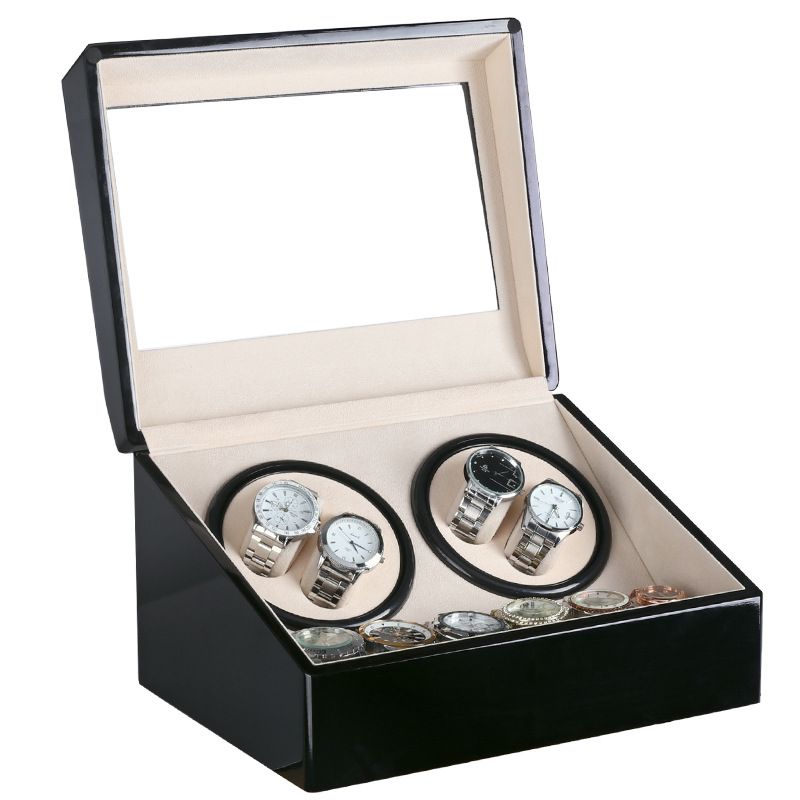 Whole Global Plug Use Black Wood Surface Watch Winder Box Inner Whole Global Plug Use Black Wood Surface Watch Winder Box Inner Velvet Automatic Rotation 4 6 Storage Case Display
