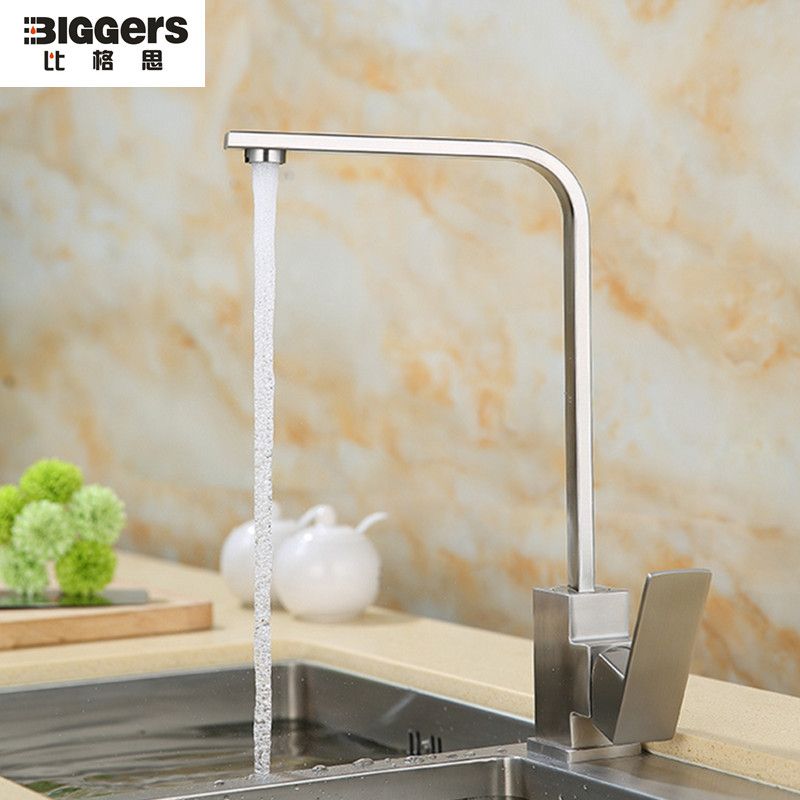 Free Modern Design 304 Stainless Steel Kitchen Faucet Brushed Finish Cold And Hot Water Mixer Single Handle Rotatable