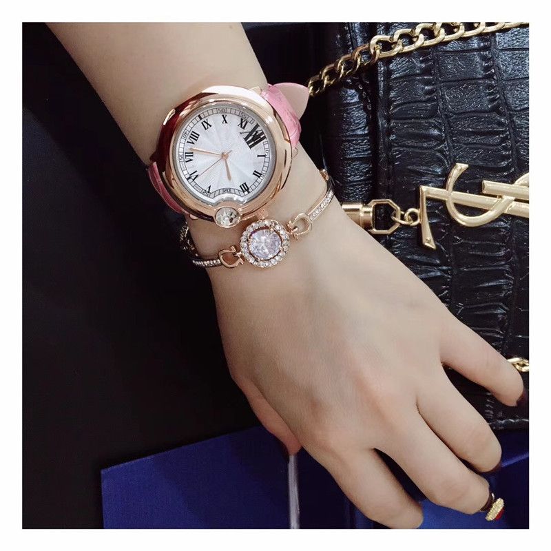 Pink Leather Strap Women Ct Luxury Watch Rose Gold Case Grand Diamond ...