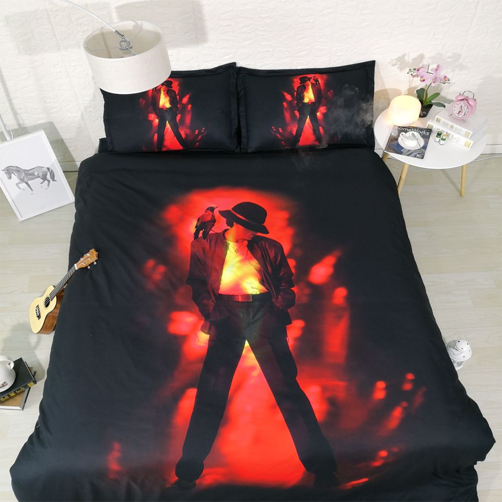 Classical Michael Jackson Printed Bedding Set Contains 1 Duvet Cover Classical Michael Jackson Printed Bedding Set Contains 1 Duvet Cover 2 Pillow Shams King Queen Single Bed Linen Grey And White Comforter Flannel
