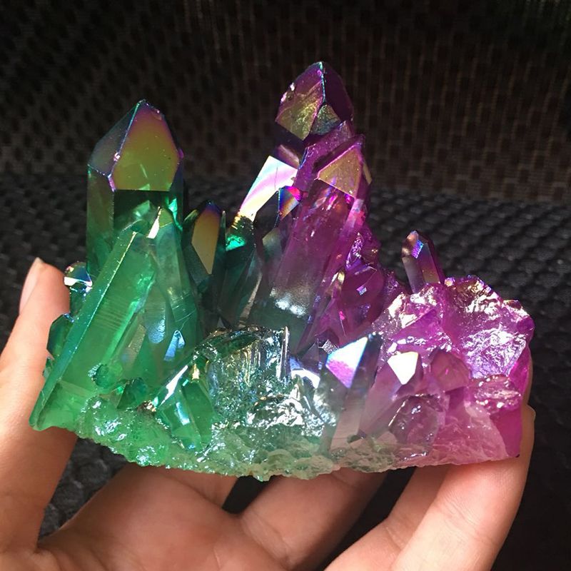 2020 Amazing Stone Green Purple Aura Angel Quartz Crystal Titanium ...