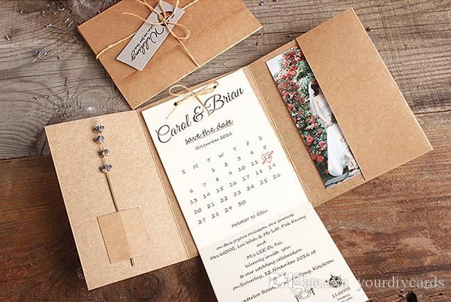 New Pocket Fold Invitation Rustic Wedding Cards Printed Wedding