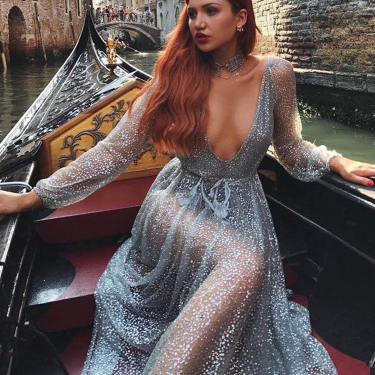 sequin transparent dress