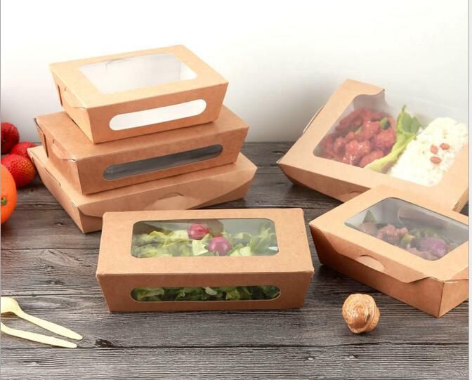 2019 3 Size Kraft Paper Salad Box Disposable Water Proof Takeaway Lunch