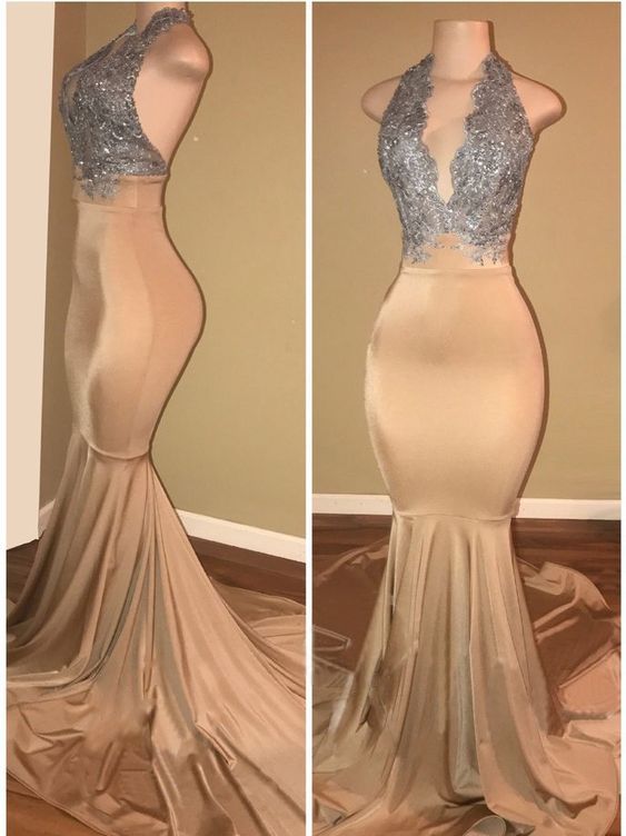 silver and nude dress