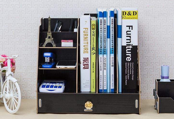 Creative Simple Desk Bookshelf Office Supplies Room Books Desktop Space Saving Storage Boxes Stationery Folder Rack