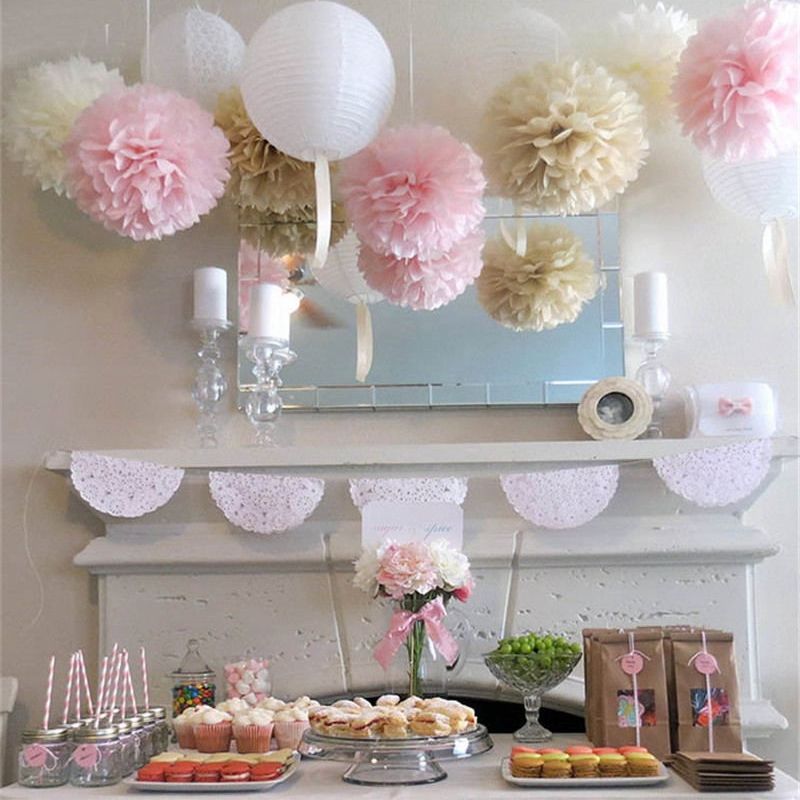 2pcs Cute Babyshower Decoration 30cm 12inch Tissue Paper Flowers Paper Pom Poms Balls Lanterns Party Decor Craft Wedding