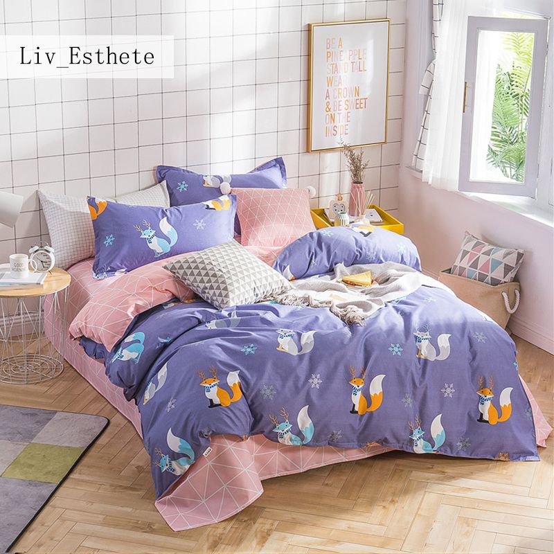 Liv Ethete Fashion Art Fox Blue Bedding Set Elegant Duvet Cover Liv Ethete Fashion Art Fox Blue Bedding Set Elegant Duvet Cover Active Printing Bed Linen Twin Full Queen King Size Bedspread Nursery Covers