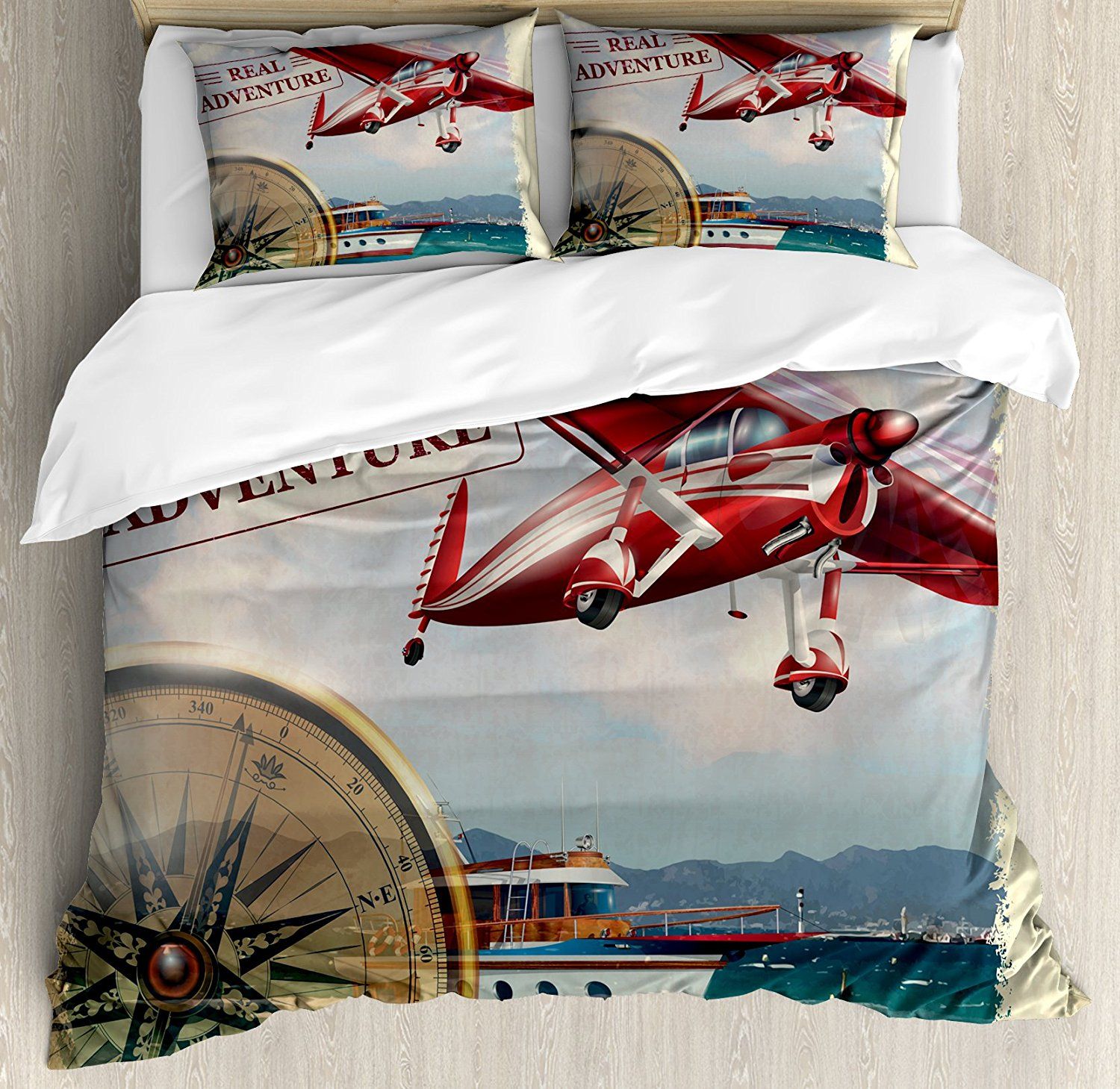 Duvet Cover Set Real Adventure E With Coastline And A Red Duvet Cover Set Real Adventure E With Coastline And A Red Airplane Journey Travel Themed Art Bedding Quilt Sets Queen From Natal
