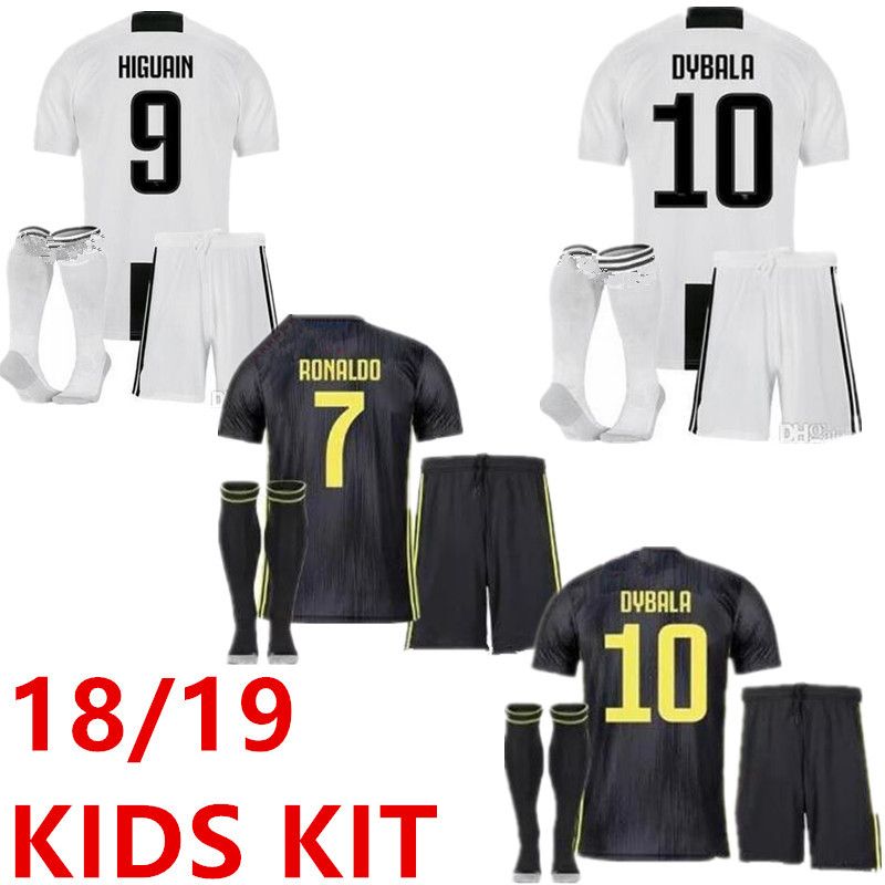 2019 Juventus Home Soccer Jersey Kids Kit 18197 Ronaldo Dybala Soccer Shirt Marchisio Mandzukic Pjanic Bonucci Away Child Football Uniform