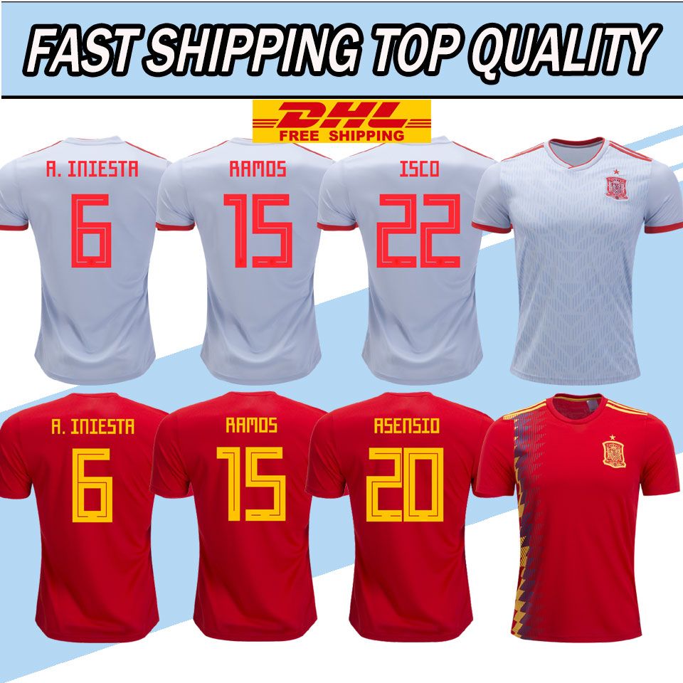 DHL Envío Gratis España Casa Rojo Lejos Blanco Jersey De Fútbol Copa Mundial 2018 Camiseta De ...