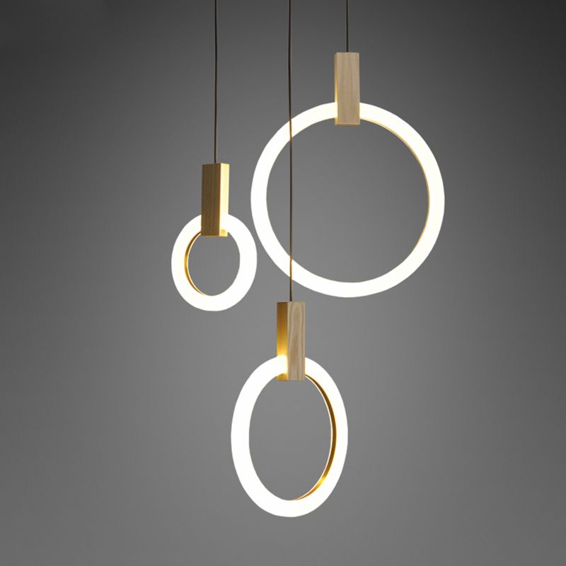 Bois Villa Luminaires Suspendu Led Luminaire Cercles Acryliques Suspendue Suspendus Lustre Stairs Lampe En PX80wkNnO