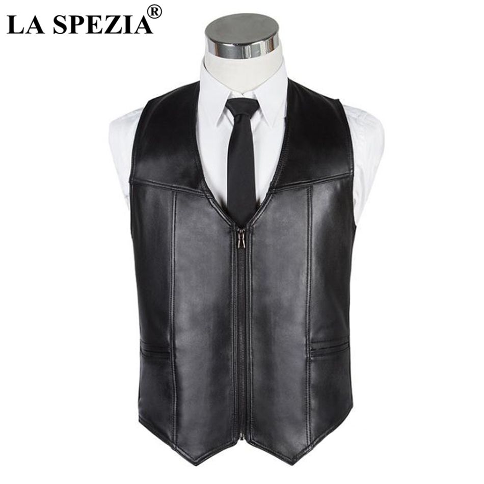 2019 La Spezia Mens Leather Waistcoat Black Casual Vests Male Zipper 2019 La Spezia Mens Leather Waistcoat Black Casual Vests Male Zipper Slim Fit Real Autumn Winter Vintage Sleeveless Jacket From Lichee666
