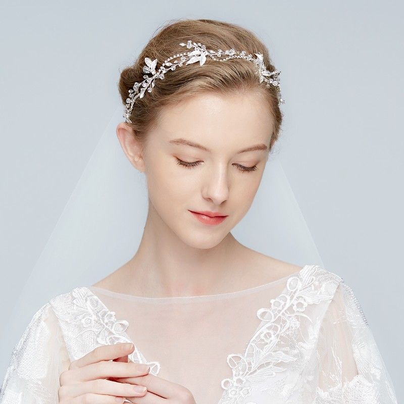 New Design Bridal Silver Headband Tiara Leaf Crown Wedding Hair