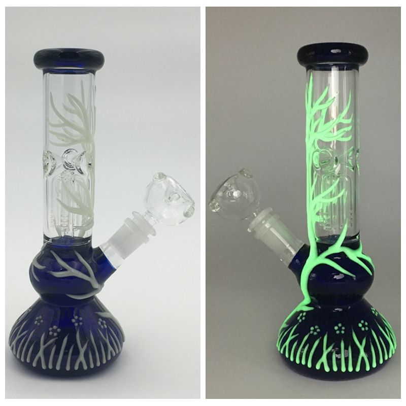 2019 18mm Joint Straight Tube UV Bong Grow In The Dark Glass Water