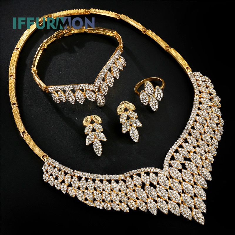 Iffurmon Indian Bridal Crystal Jewelry Sets For Women African Beads