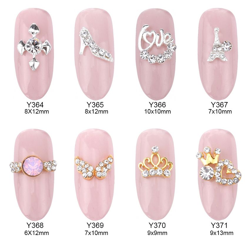 Gold Crown Rhinestone Nail Alloy 3d Nail Art Charms Cross Angle Wing Design Decorations Supplies ...