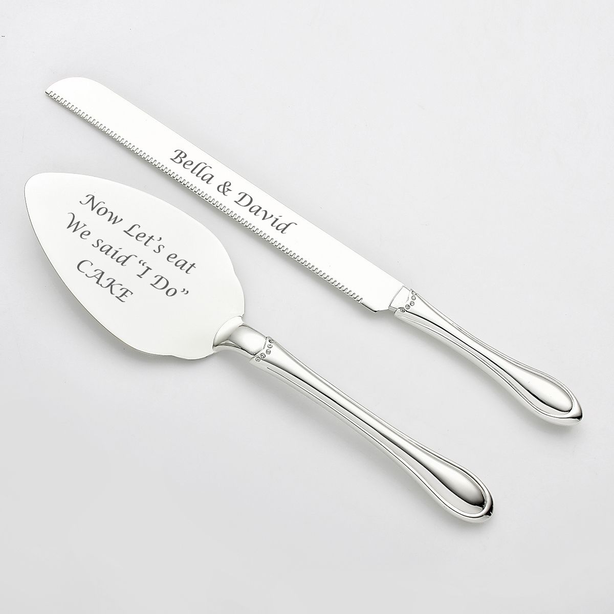 Personalized Wedding Cake Serving Set Silver Plated Vintage Jeweled