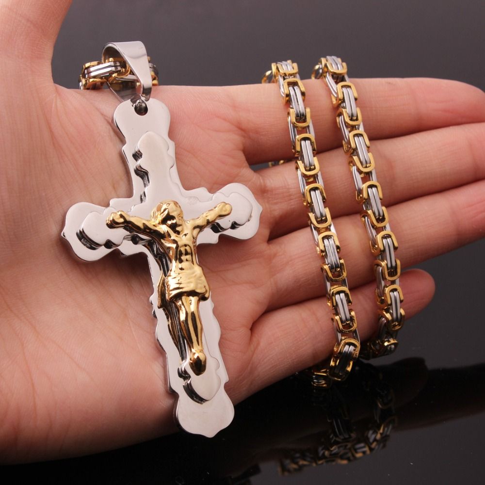Wholesale Men Chain Christian Jewelry Gift Vintage Cross Crucifix Jesus