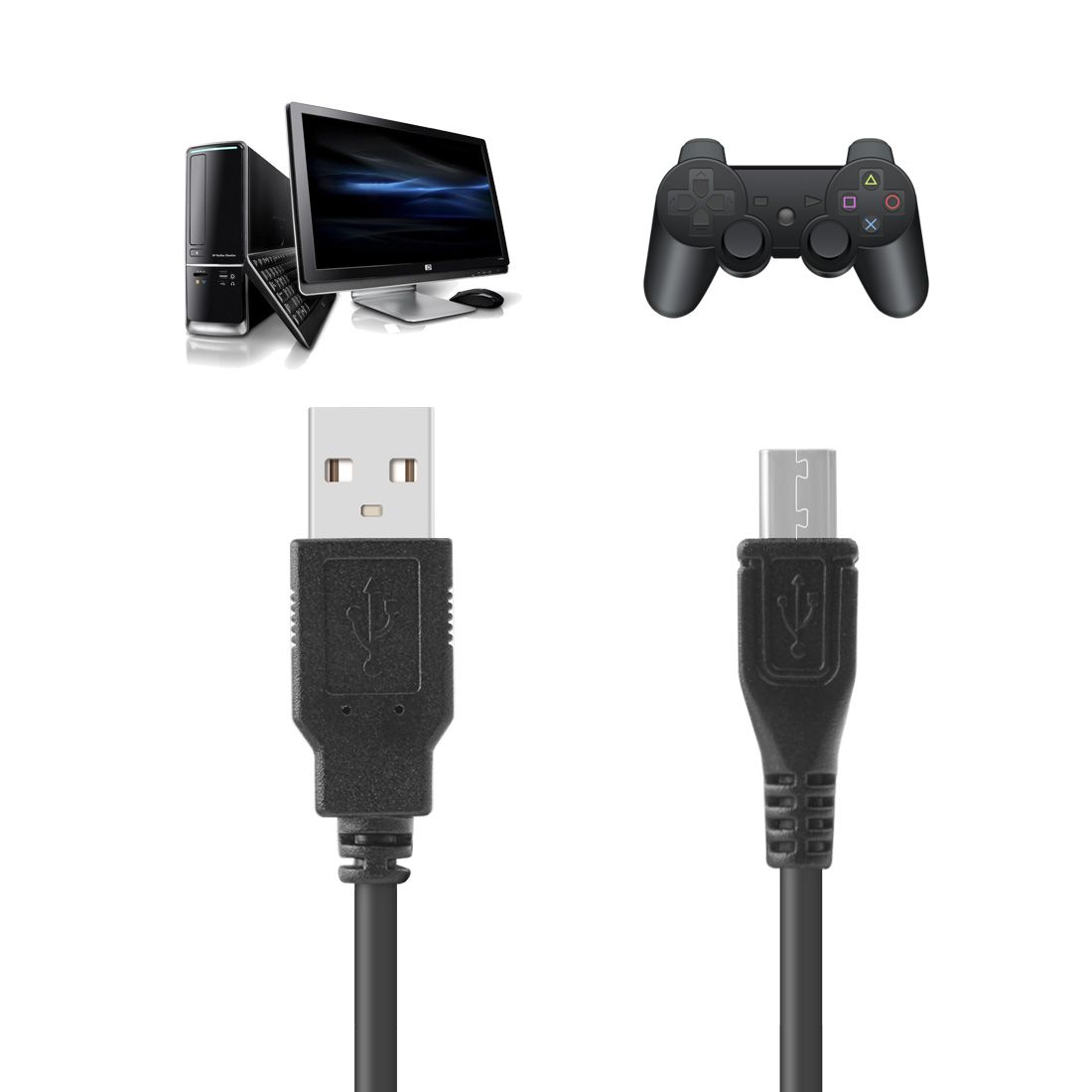 2020 Black 3M/10Ft Micro USB Game Controller Adapter Play And Charge