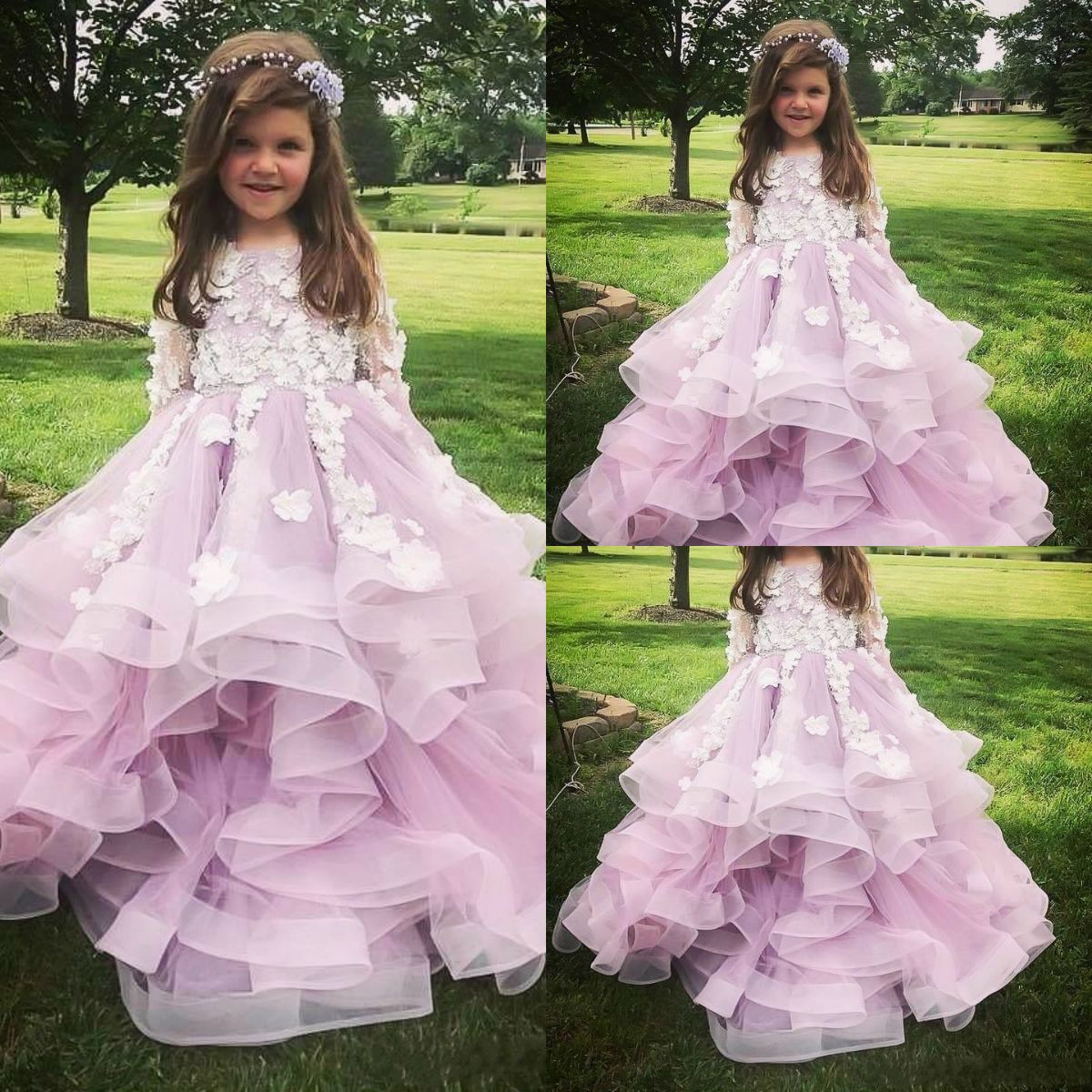 Light Purple Ruffles Flower Girl Dresses For Weddings Vintage Long
