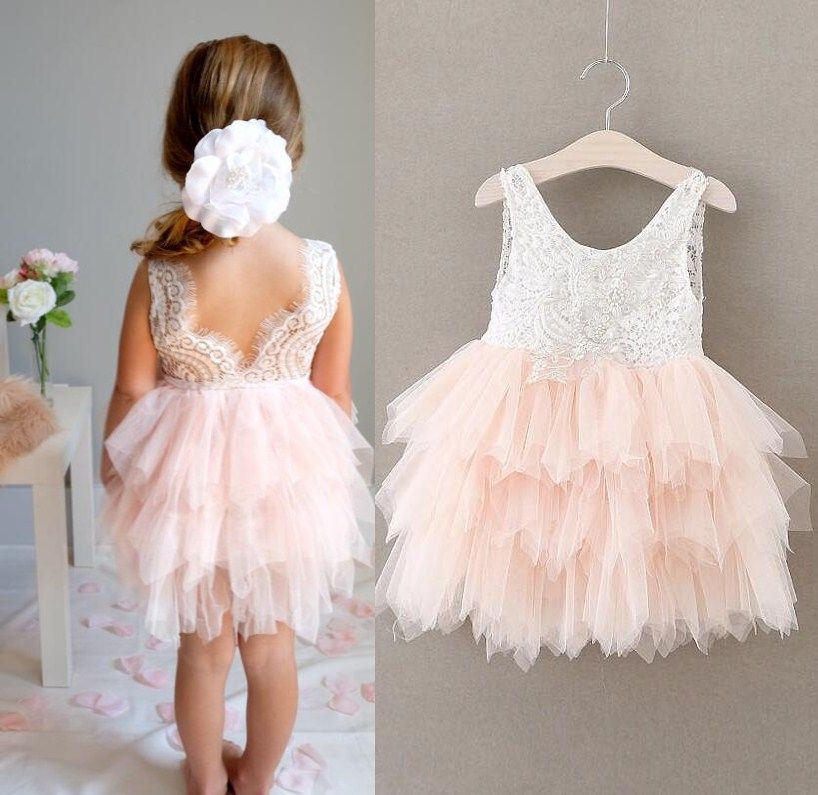 Coral Flower Girl Lace Dress
