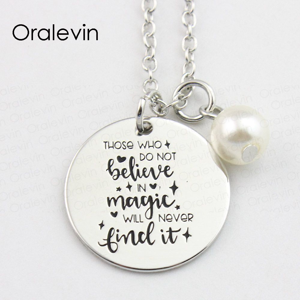 Whole Those Who Do Not Believe In Magic Will Never Find It Whole Those Who Do Not Believe In Magic Will Never Find It Inspirational Hand Engraved Pendant Necklace Metal Stamped Jewelry Ln877 Gold Rose