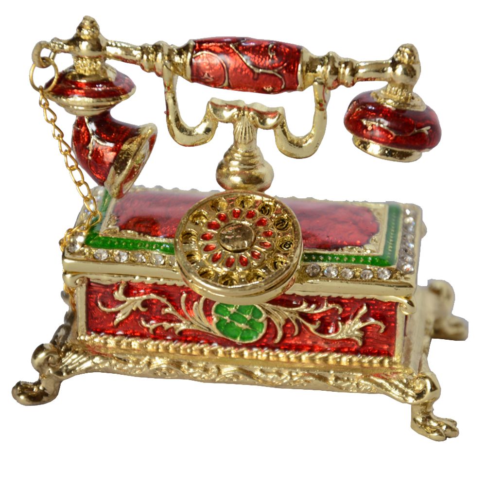 Antique Telephone Design Decoration Trinket Box Rhinestone Jeweled Jewelry Box Hinged Jewelry Packaging & Display Christmas Gifts Telephone Trinket Box