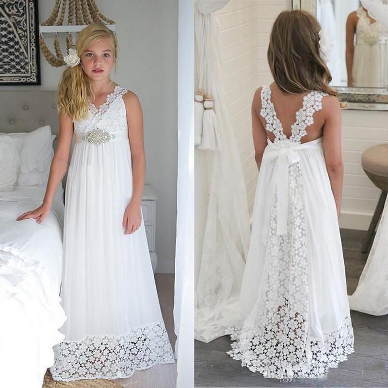 Simple White Long Flower Girl Dresses