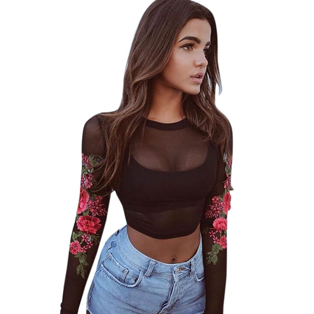 Großhandel Mode 2019 T Shirt Frauen y Spitze Applikationen Rose