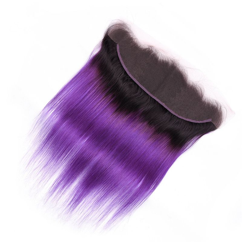 Dark Roots Purple Ombre Hair Bundles With Frontal Lace Closure