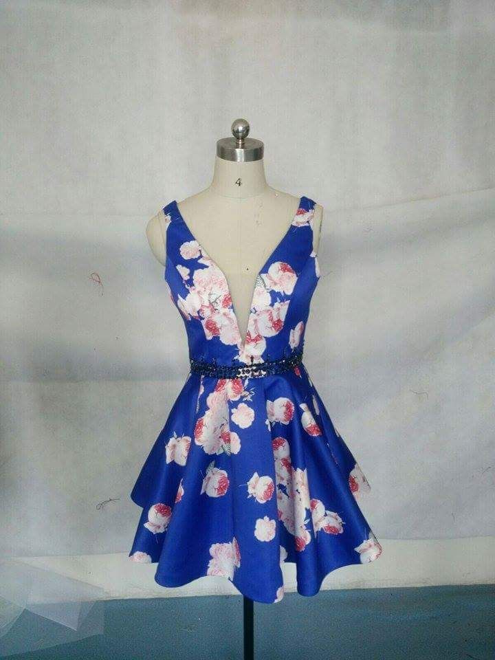 blue floral homecoming dress