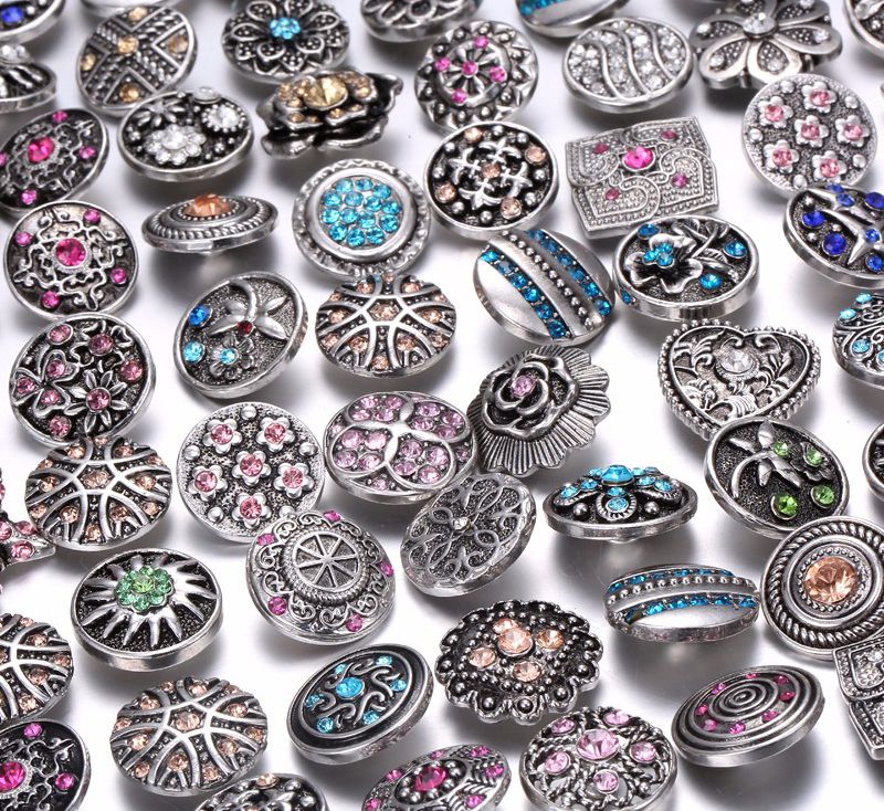 Noosa Snap Button Jewelry Wholesale Fit Bracelet Bangles Necklaces 18mm Metal Rhinestone Ginger Snap Buttons Charm Bracelets