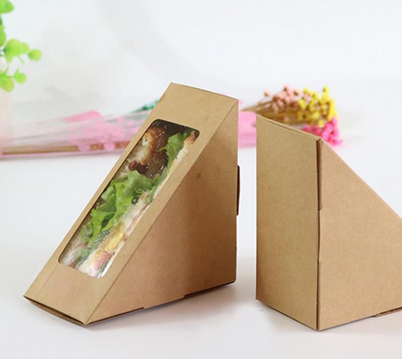 Creative Kraft Paper Sandwich Box Eco Friendly Disposable Cake Dessert Box Foldable Takeaway