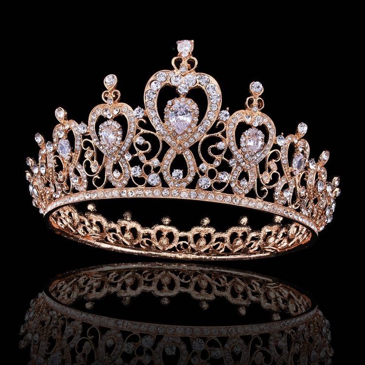 2018 Classic Rose Gold Round Baroque Crowns Tiaras Cheap Rhinestones