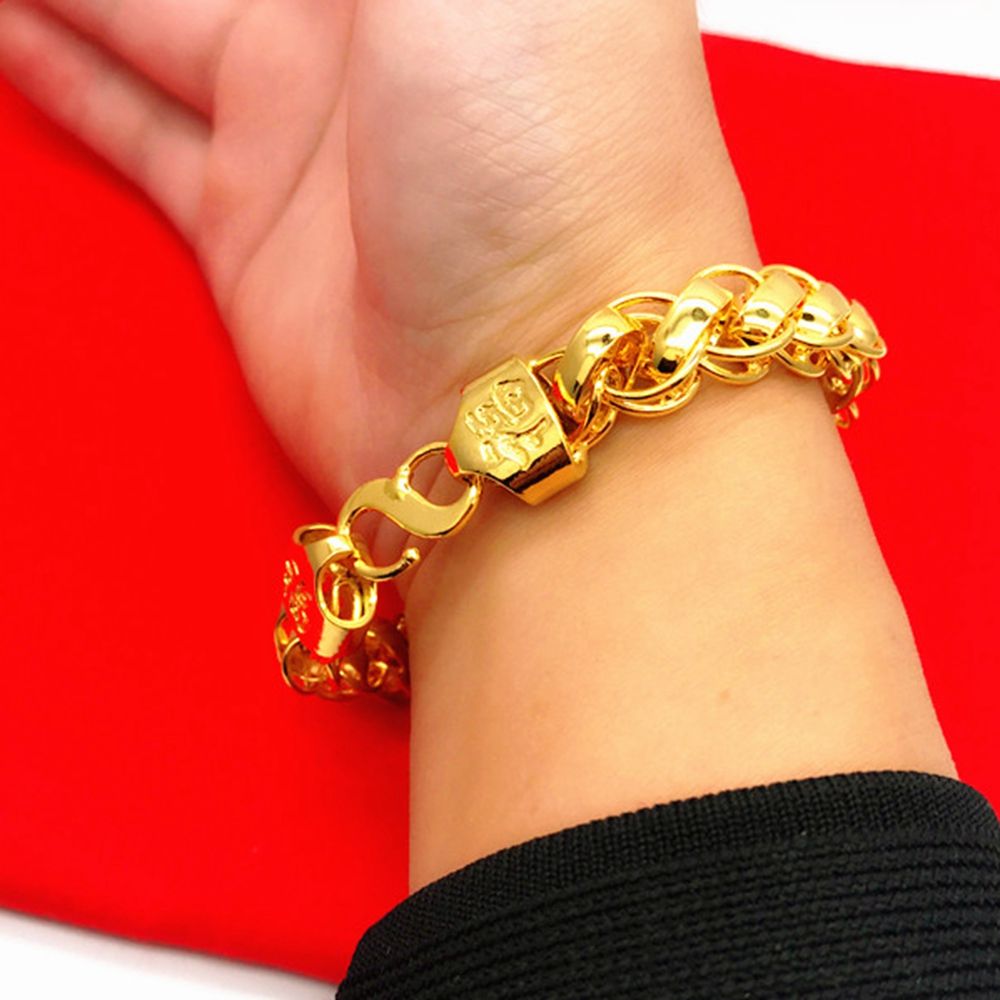 2020 13mm Wide Mens Bracelet Thick Wrist Chain 18k Yellow Gold Filled