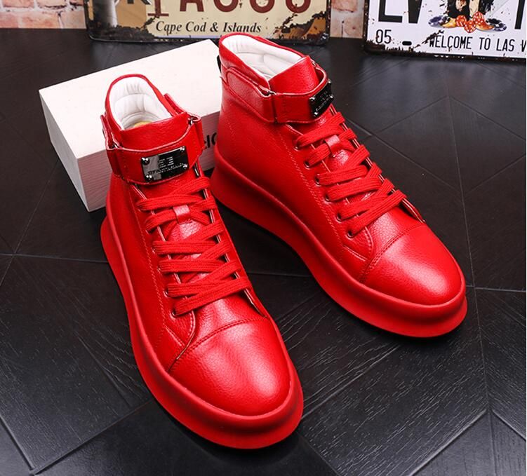 Top Grade Leather Fashion Rivets Bottom High Top Women,Men Shoes Spikes ...
