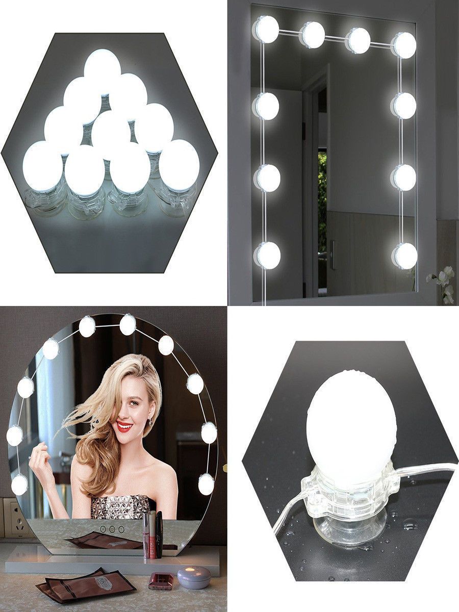 1 Kit Hollywood Style Led Vanity Makeup Mirror Light With 10 Bulbs Dimmable Dressing Room Lighting Lamp