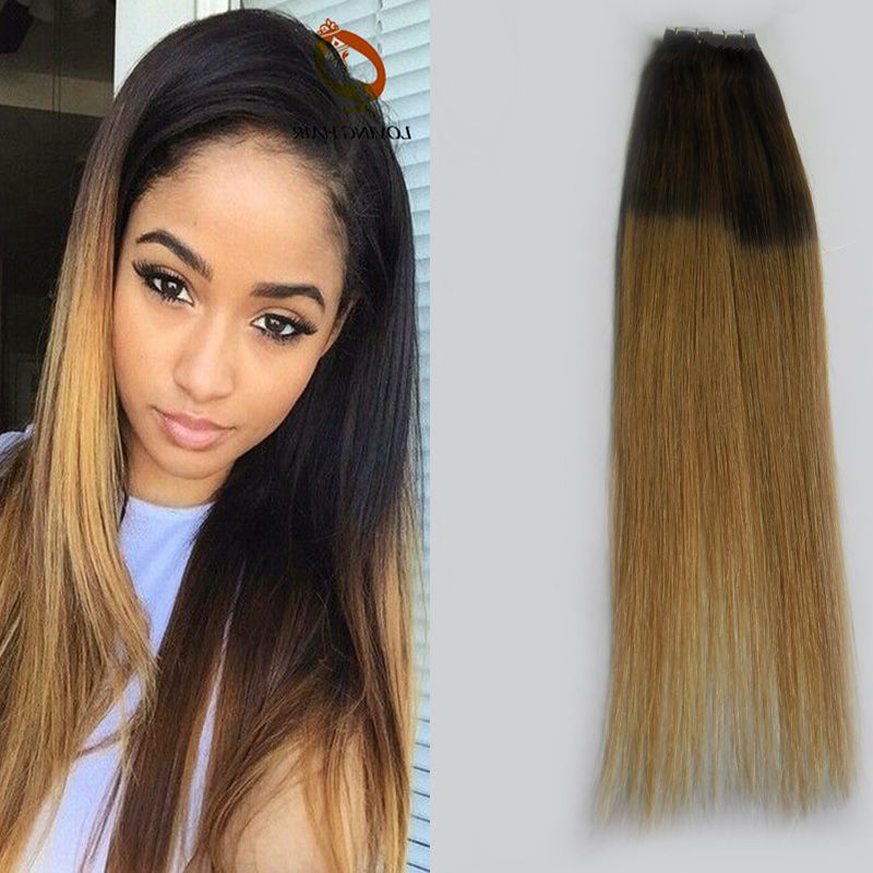 Tape Hair T2 27 Medium Brown Of Honey Blonde Tape In Human Hair