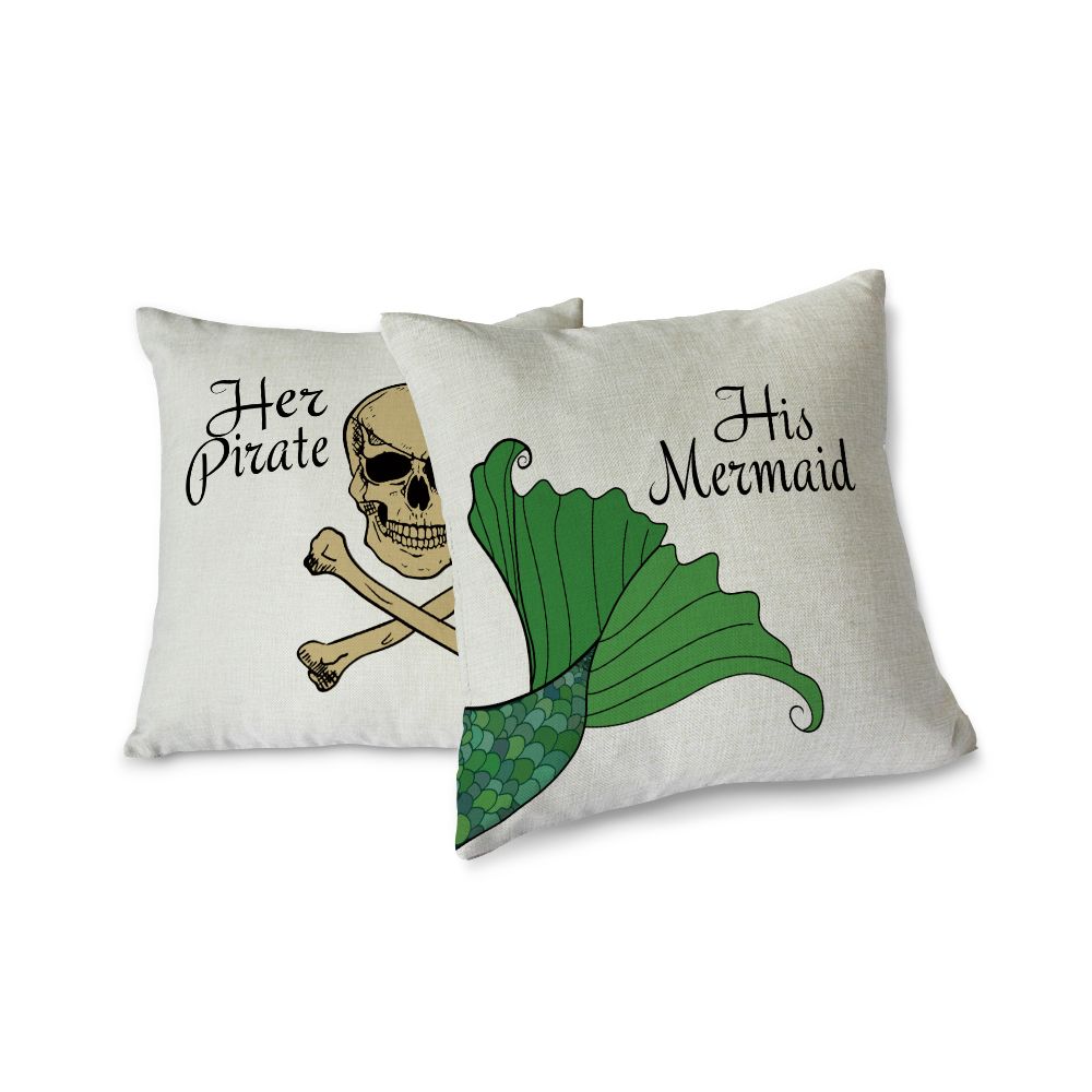 Pairs Square 18 Cotton Linen Pirate And Mermaid Couple Cushion Cover