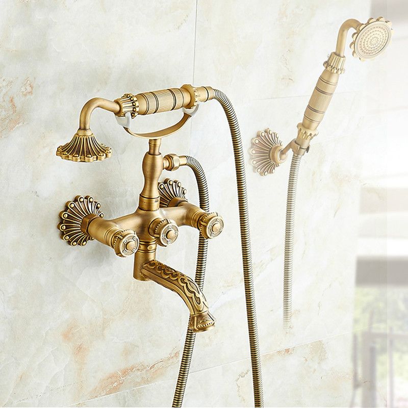 Antique Decorate Bathtub Faucet Artistic Bathroom Tub Sink Swivel Spout Handheld Shower Head Bath Mixer