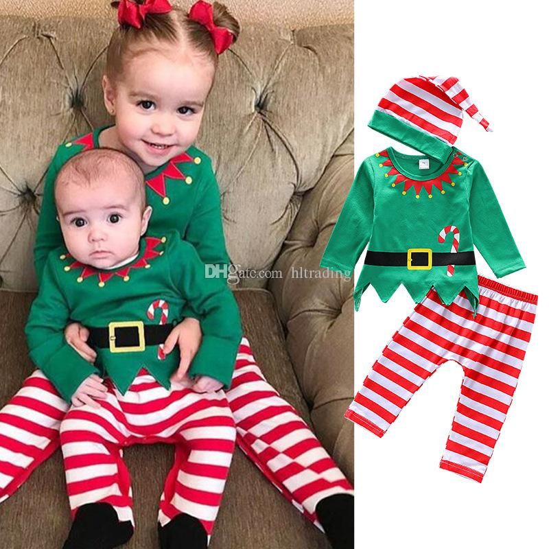 2019 Baby Christmas Elf Outfits Children Girls Boys Xmas Stripe Hat+ 2019 Baby Christmas Elf Outfits Children Girls Boys Xmas Stripe Hat+Top+Pants Spring Autumn Boutique Kids Clothing Sets C5457 From Toywholesale_store, ... - 2019 Baby Christmas Elf Outfits Children Girls Boys Xmas Stripe Hat+