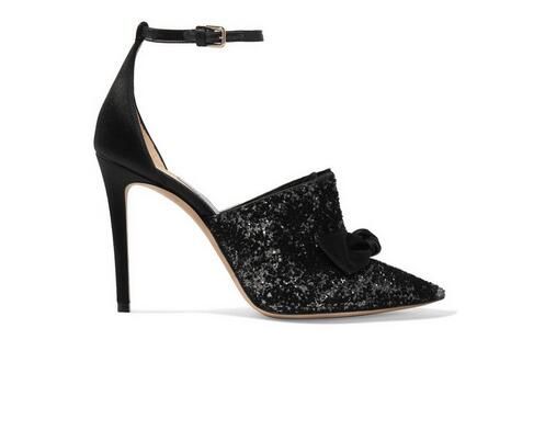 2018 Zapatos Tacón De Aguja Del Mujeres Tobillo Lentejuelas Punta Estrecha Nudo Correa Alto Sandalias Verano Negras Sexy Bow N8nvm0w