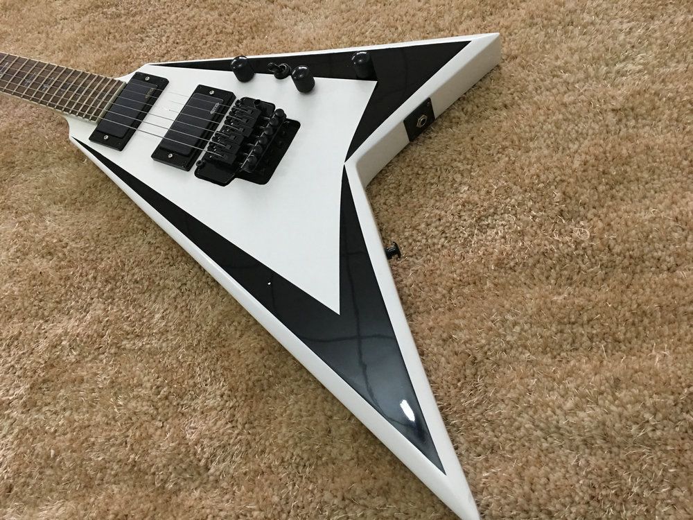 Factory Flying V White Guitar With EMG Passive Pickups Custom Logo