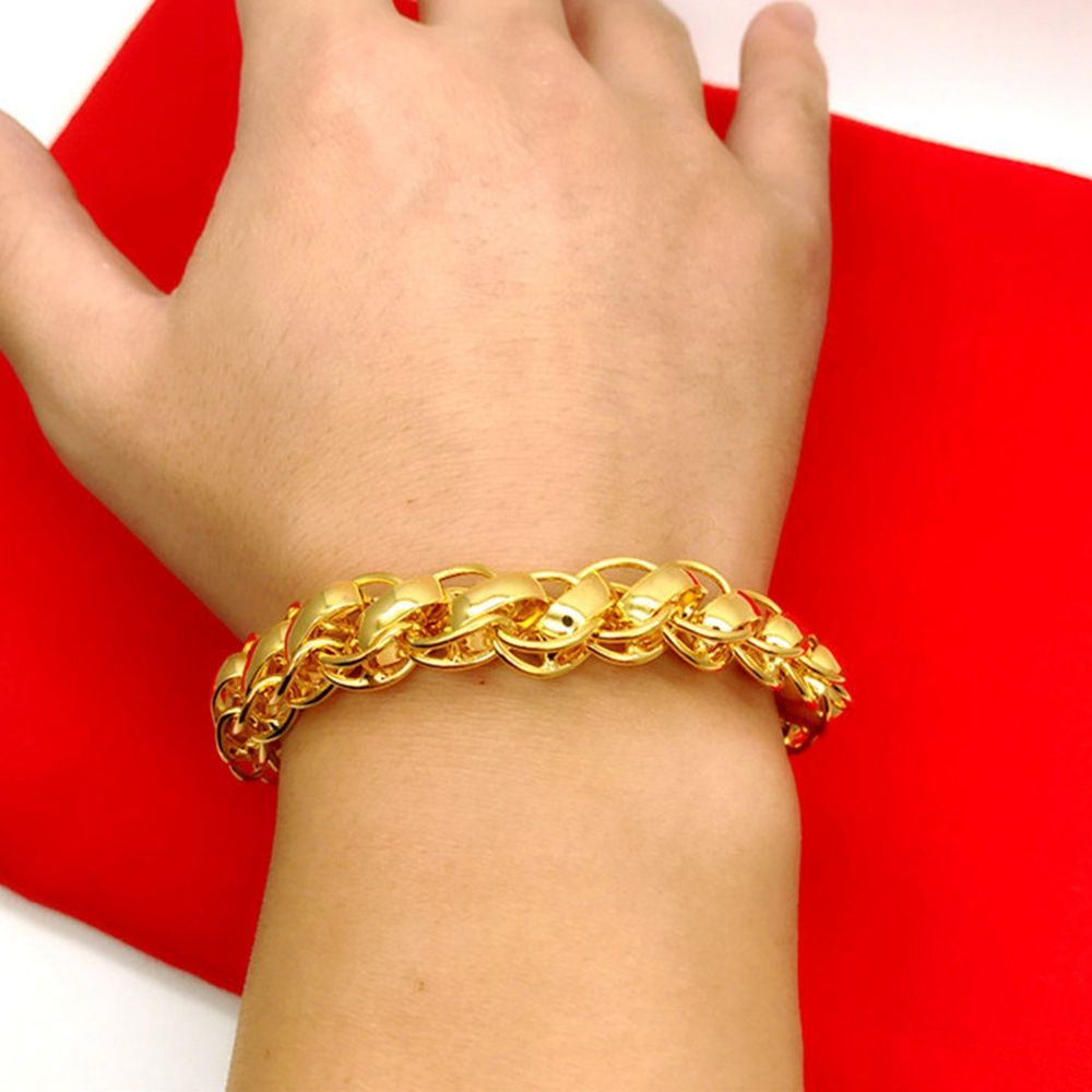 2020 13mm Wide Mens Bracelet Thick Wrist Chain 18k Yellow Gold Filled