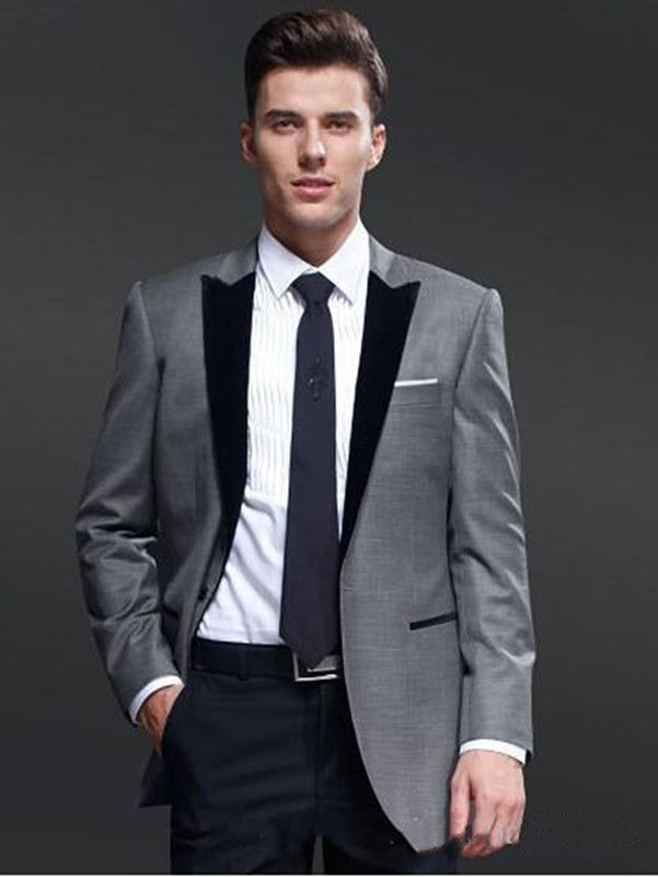 grey tux with black dress