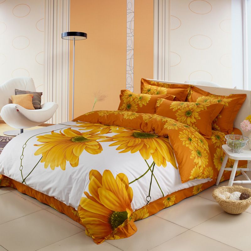 Arnigu Sunflower Reactive Printing Quilt Duvet Cover Sets 100 Cotton Bedding Set Queen King Size Flat Bed Sheet Pillowcases