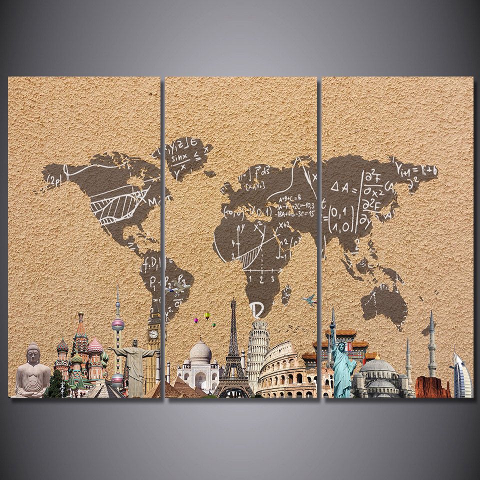 Acheter 3 Pièces Toile Peinture Vintage Posters Carte Du Monde HD Et  Imprime Peinture Sur Toile Pour Salon Peinture Murale Art De 17,27 € Du  Weichenart | DHgate.Com