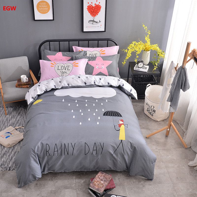 100 Cotton Bedding Set Gray Rainy Day Star Duvet Cover Queen Twin 100 Cotton Bedding Set Gray Rainy Day Star Duvet Cover Queen Twin Pillowcase Bed Linen Cartoon Kids Gift Home Textile Covers